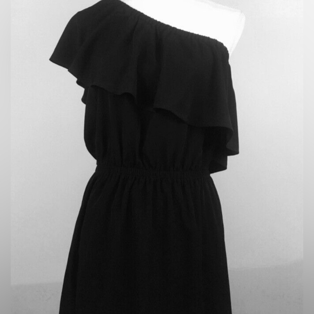 Express One Shoulder Ruffle Black Mini Dress